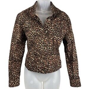 Y2K Eric Casual Leopard Print Cropped Fitted Cotton Jacket Size 12 Mob Wife 90s